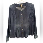 Lucky Brand Denim Longsleeve Ruffled Cotton Western Style Top Pearl Buttons S Photo 5