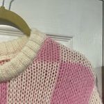 NWT Luna Ivy Size M Pink Cream Check Heart Chunky Knit Long Sleeve Crew Sweater Size M Photo 4