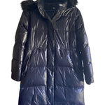 ZARA  Woman‎ Down Puffer Coat Black Faux Fur Trim Hooded Longline Jacket Large Photo 0