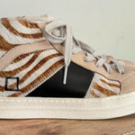 D.A.T.E. Women’s Hawk Animalier Zebra Luxury Fashion High Top Sneakers Sz 7 Tan Photo 0