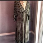 Studio M olive green geometric print kimono sleeve dress with deep V neck Size S Photo 2