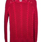 LL Bean Red Rope Stitch Cable Cotton Pullover Sweater Size SMALL Photo 0