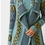 J. Jill Alpaca Wool Tribal Knit Sweater Fair Isle Open Front Cardigan Jacket XS Blue Photo 0