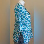 Lexi York Light Blue With White Chains Print Sheer Summer V Neck Top Sz S Photo 3