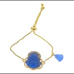 Plated Gold Blue Laughing Buddha Adjustable Bracelet Photo 1