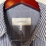 The Great . 3/4 Sleeve Button Down Pinstripe Shirt Blue Womens 1 US S Photo 5