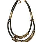 None double-deck steampunk choker necklace with gold-colored spring tube chain black Photo 0