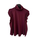 Enza Costa Small Long Sleeve Turtleneck Burgundy Puff Shoulder Ruched Fall Basic Red Photo 3