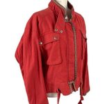 Free People  Flight Line Oversized Military Red Bomber Jacket Size XS Embroidered Photo 8