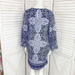 Buckhead Betties Buckhead Bettie’s Savannah Scroll Print Tunic Dress Blue Small Long Sleeve Photo 3