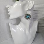 Boho Silver Turquoise Color Natural Stone Heart Flower Earrings New Blue Photo 3