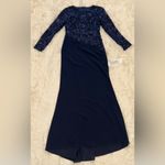 Tadashi Shoji NEW FORENA Embroidered Bodice Long Sleeve Navy Gown Sz 6 Photo 3