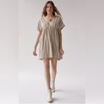 Urban Outfitters  Serendipity Neutral Linen V-Neck Babydoll‎ Dress Size Medium Photo 3