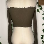 Garage Khaki Green Off The Shoulder Scallop Trimmed Crop Top Photo 3