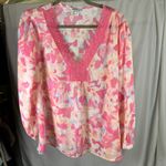 Counterparts Floral Crochet Trim Long Sleeve Blouse Womens XL Pink Peach New Photo 15