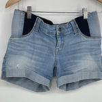 Isabel Maternity Sz 2 Midi Shorts Elastic Waist 4" Inseam Pregnancy Bag2 Blue Photo 0