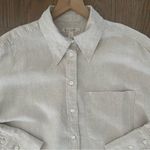 Banana Republic 100% Linen Button Front French Cuff Shirt in Beige Tan Medium Photo 1