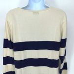 Two Bees Cashmere Womens Stripe Crew Neck Long Sleeve Sweater Cream Blue Medium Photo 3