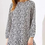 Loft White with Black Hearts Long Sleeve Flounce Dress Size Large Photo 0