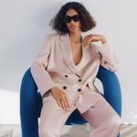 ZARA Satin Effect STRAIGHT BLAZER W/ POCKETS Shoulder Pads Pink Size S NEW Photo 0