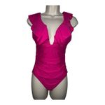 J.Crew  Ruched Ruffle One Piece Swimsuit Pink NWT Size 12 Colorful‎ Bright Girly Photo 1