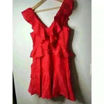 Seed Heritage Print Frills linen Blend Dress Red Size 10 Photo 2