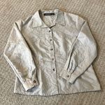 Impressions  Gray Crinkle Button Down Long Sleeve Top Photo 0