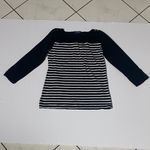 Jones New York  Black and White Striped Long Sleeve Top Women’s Medium Photo 1