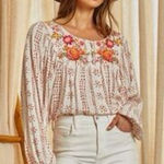 Savanna Jane Embroidered Boho Peasant Blouse Balloon Sleeve Top – Medium Photo 0