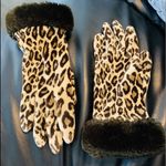 LEOPARD GLOVES WITH FAUX FUR TRIM Tan Photo 1