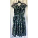 Vintage 80s Alice Of California Junior Midi Dress Peacock Feather Abstract Art Purple Photo 3