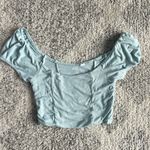 PacSun PacCares Cinched Puff T-Shirt Ribbed Crop Top Size XS Light Blue Cute Photo 3