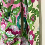 Mango  Wrapped Satin Mini Dress Floral Long Sleeve Collared Green Purple Small Photo 5