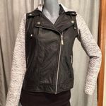 Joujou women’s moto jacket faux leather hooded zipper bikercore black/gray Goth Black Photo 1