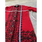 Susan Graver Red Black Jacquard Button Up Long Sleeve Patterned Cardigan Medium Photo 5
