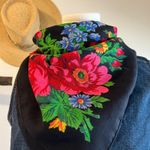 None Vintage Black Soft Woven Bandana Neck Tie Scarf Wrap Bright Floral Print Photo 2