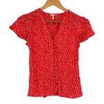 Rebecca Taylor Orangey Red Silk Blend Malia V-Neck Top size 2 Short Sleeves Photo 2