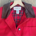 Talbots Vintage Cotton Flannel-lined Chore Jacket Leather Trim Cherry Red Small Photo 4