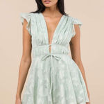 Lulus NWT  All About The Flowers Mint Green Burnout Floral Ruffled Romper Size L Photo 0