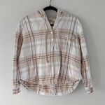 American Eagle Women's Plaid Hooded Flannel Shirt Beige Button-Up Size XS Photo 0