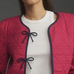 Anthropologie NWT $138 x DOLAN Pink Bow-Front Linen Quilted Lady Jacket S Photo 0