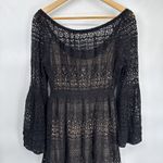 Boston Proper  Goth Cowgirl Dress Womens 14 Black Nude Lined‎ Crochet Bell Sleeve Photo 7