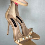 AQUA  Pearl Embellished Nude Ankle Strap Heels Stiletto Sandals‎ Size 6M Photo 0