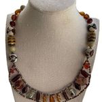 Vintage Amber & Glass Faceted Bead and Porcelain Flower Boho Necklace 21 inches Brown Photo 0