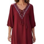 Umgee red tunic size Small Embroidered V Neck Ties Elbow Sleeve Boho Photo 0