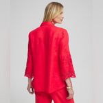 Chico's Chico’s 100% Linen Eyelet Sleeve Button Down Shirt Top Sz 18 Coral Red Photo 2