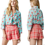 NWT Smythe High Waisted Pleated Plaid Walking Shorts In Watermelon Plaid Size 10 Pink Photo 2