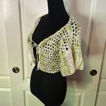 GREEN & WHITE CROCHET KNIT TIE FRONT CROP TOP Photo 1