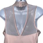 EXPRESS Exquisite Baby Pink Lace Trim Mesh Swiss Dot High Neck Top NWOT Size M Photo 6