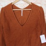 Free People  | Cozy Burnt Butter Bubble Sleeve V-Neck Sweater Photo 3